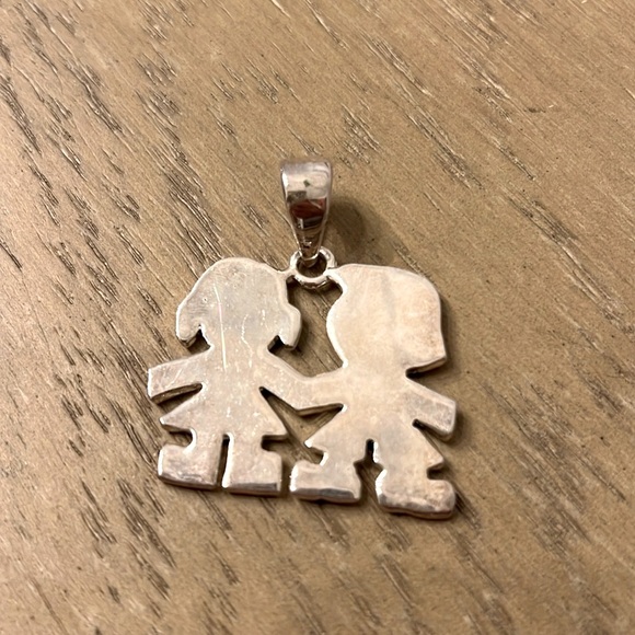 MJ Jewelry - Vintage 90’s Silver Tone Mom Girl and Boy Necklace Charm Pendant